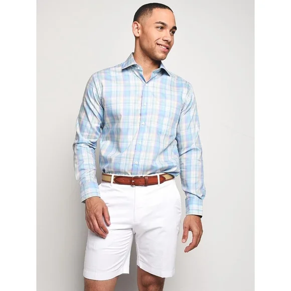 Peter Millar Crown Ease Medium Button Front Shirt Plaid Long Sleeve Blue Pastel - Picture 16 of 16